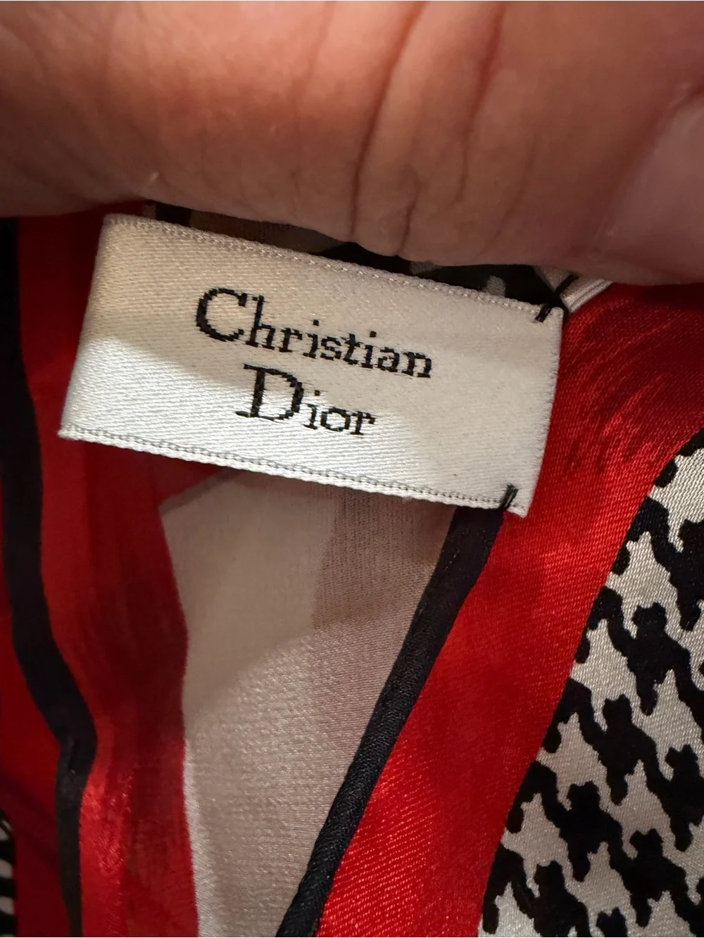 Dior Silk Scarf in Black, White & Red Graphic Print